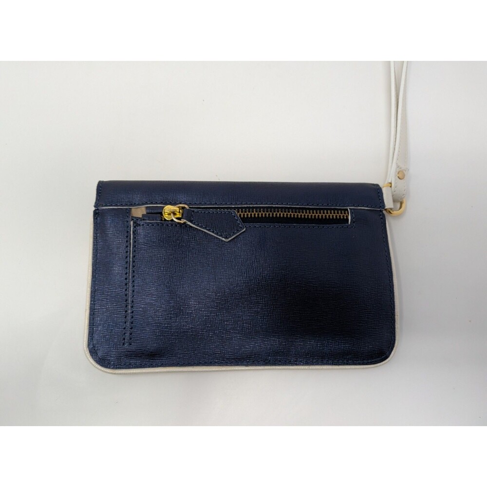 Alberta Di Canio Lamina Leather Pouchette Foldover Wristlet Clutch Purse Blue
